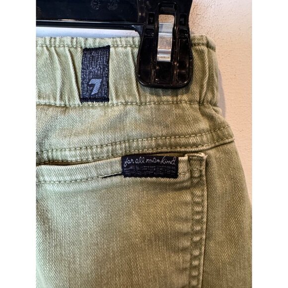 7‎ For All Mankind Jeans Women 25 Green Denim Elastic Waist Straight Leg Ankle - Picture 8 of 11